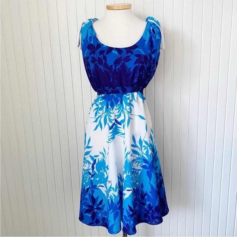 Royal Hawaiian Creations Sundress Dress Vintage Aloha Blue White Midi Sz Medium